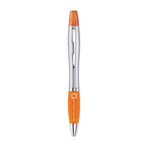 RIO DUO Silver Satin 2-in-1 Ball Pen and Highlighter Duo - GiftRetail MO7440