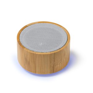 HARDWELL Round wireless speaker with white ABS and bamboo body - EgotierPro BS3207