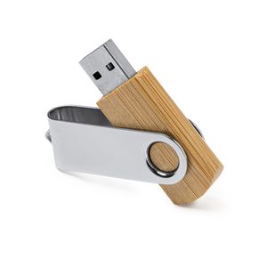 ULDON USB memory stick with bamboo body and metallic swivel clip - EgotierPro US4190