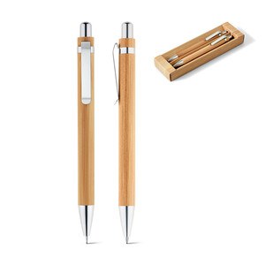 Ball pen and mechanical pencil set in bamboo - Egotier 81162