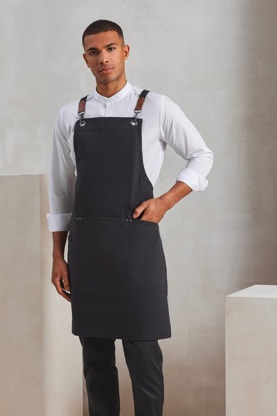 Bib apron with crossed CLIP 'N' CLASP back straps