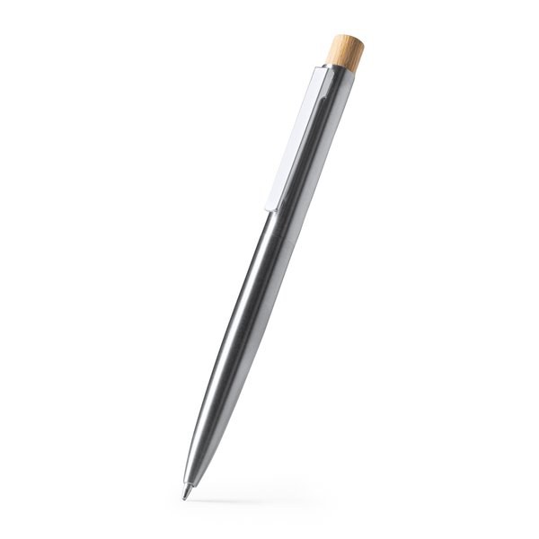 KENT Ballpoint pen with recycled stainless steel body and bamboo push button