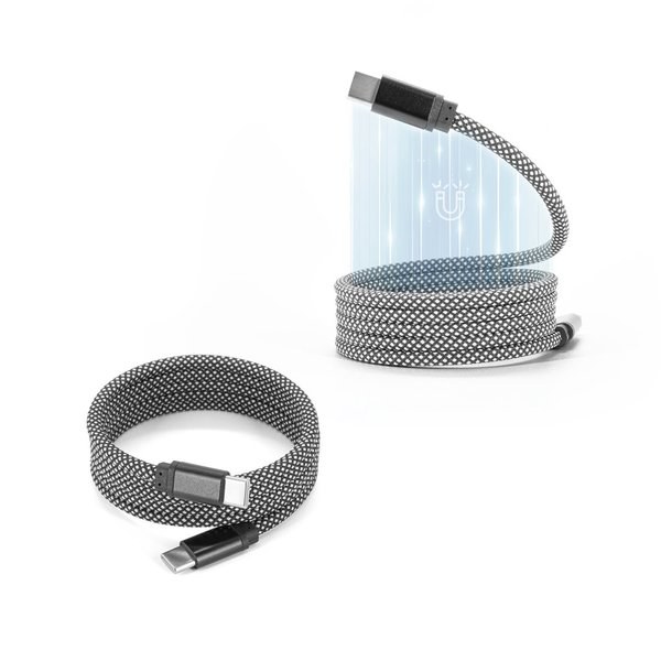 USB-C-naar-USB-C-kabel met een gevlochten polyestersnoer (60 W) en een magnetisch systeem om de kabel gemakkelijk op te rollen